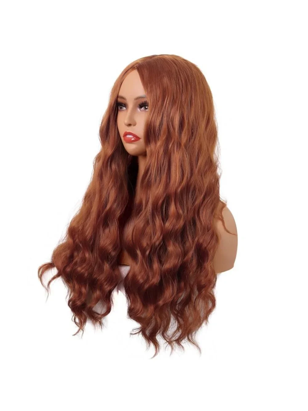 Women's Ginger Orange 28 Inch Synthetic Fiber Long Middle Part Curly Cosplay Wig